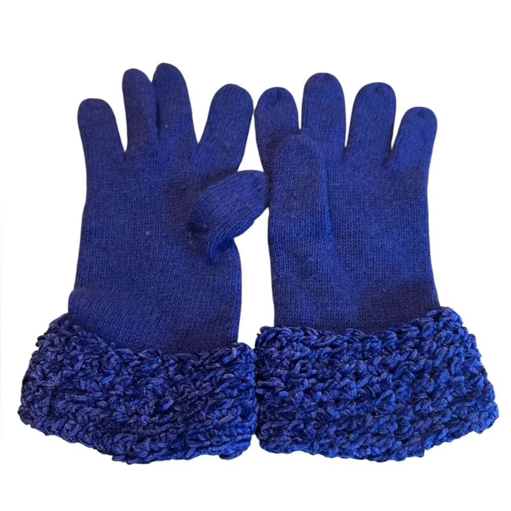 Wool and angora gloves in Iris with woven chenille cuffs. Gently worn.